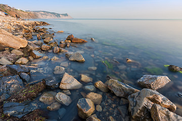 Image showing View at sunset on a bald mountain near the village of Supseh, Anapa, Russia