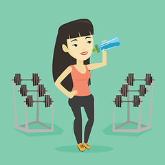 Image showing Sportive woman drinking water vector illustration.