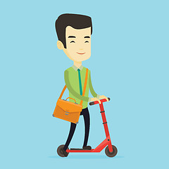 Image showing Man riding kick scooter vector illustration.