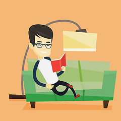 Image showing Man reading book on sofa vector illustration.