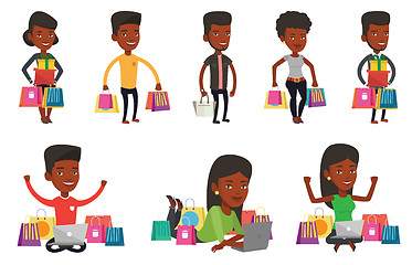 Image showing Vector set of shopping people characters.