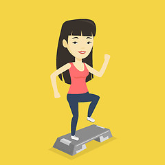 Image showing Woman exercising on stepper vector illustration.