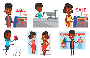 Image showing Vector set of shopping people characters.