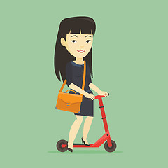 Image showing Woman riding kick scooter vector illustration.