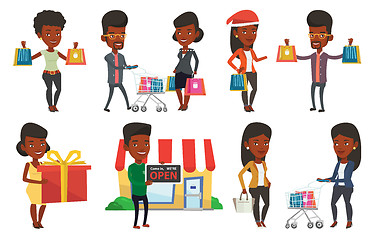 Image showing Vector set of shopping people characters.