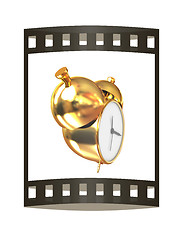 Image showing Old style of Gold Shiny alarm clock. 3d illustration. The film s