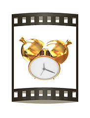 Image showing Old style of Gold Shiny alarm clock. 3d illustration. The film s