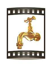 Image showing Gold water tap. 3d illustration. The film strip.