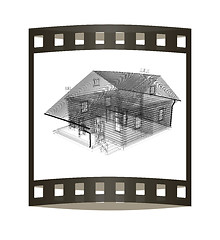 Image showing line drawing of house. Top view. 3d illustration. The film strip