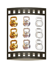 Image showing A set of sports items - weights. 3d illustration. The film strip