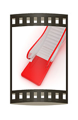 Image showing Single escalator. 3d illustration. The film strip.