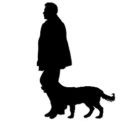 Image showing Silhouette of man and dog on a white background