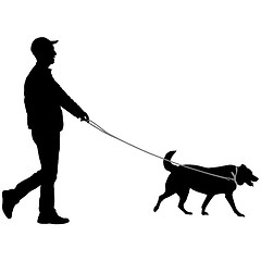 Image showing Silhouette of man and dog on a white background