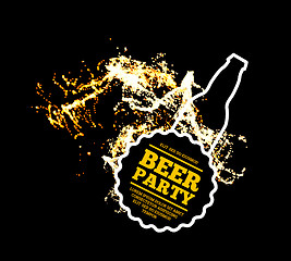 Image showing Beer party. Splash of beer with bubbles on a black background. Vector illustration