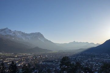 Image showing View to Garmisch-Partenkirchen at evening