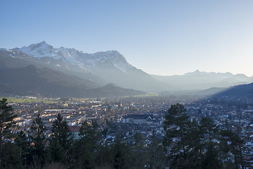 Image showing View to Garmisch-Partenkirchen at evening