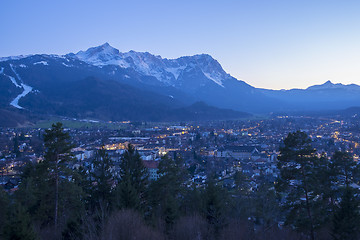 Image showing View to Garmisch-Partenkirchen at evening