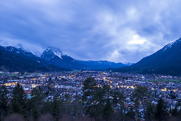 Image showing View to Garmisch-Partenkirchen at evening