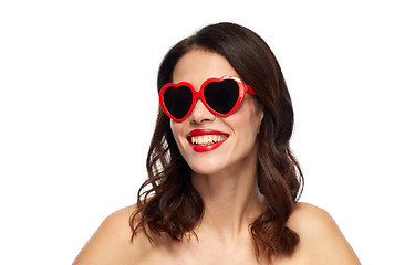 Image showing woman with red lipstick and heart shaped shades