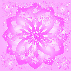 Image showing ice pink rosette with snowflakes and bubbles