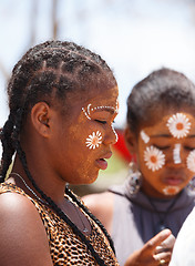 Image showing Native Malagasy Sakalava ethnic girls, beauties with decorated face