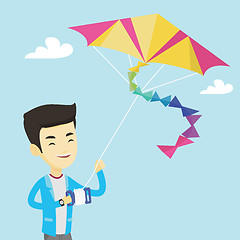 Image showing Young man flying kite vector illustration.