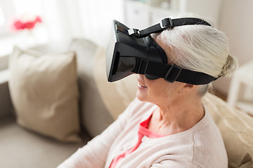 Image showing old woman in virtual reality headset or 3d glasses