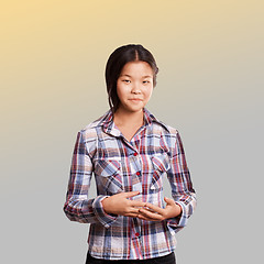 Image showing Asian girl shows well done with both hands