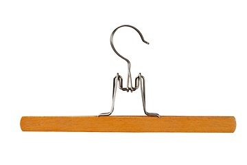 Image showing Wooden clothes hanger on white