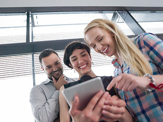 Image showing group of Business People Working With Tablet in startup office