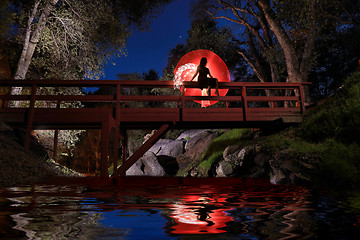 Image showing Creative Light Painting With Color Tube Lighting With Landscapes