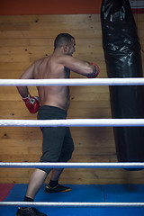 Image showing kick boxer training on a punching bag