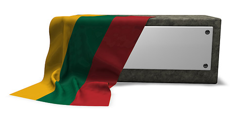 Image showing stone socket with blank sign and flag of lithuania