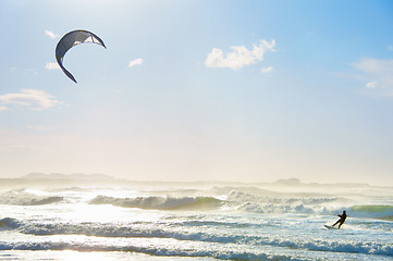 Image showing Kite surfing in the ocean