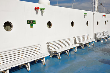 Image showing benches and portholes on ship deck