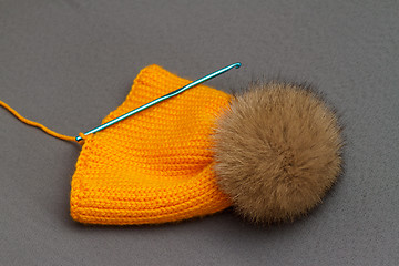 Image showing Orange handmade hat