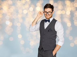 Image showing happy man in festive suit and eyeglasses