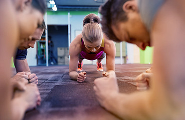 Image showing group of people doing plank exercise in gym