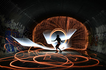 Image showing Unique Creative Light Painting With Fire and Tube Lighting