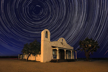 Image showing Night Time Famous Church from Kill Bill Under Time Lapsed Stars