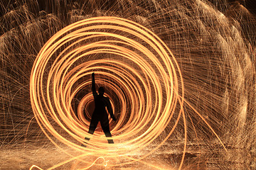 Image showing Unique Creative Light Painting With Fire and Tube Lighting