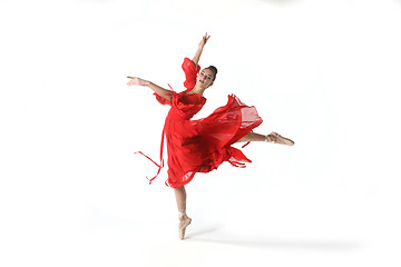 Image showing Talented Ballet Dancer in Studio on White Background