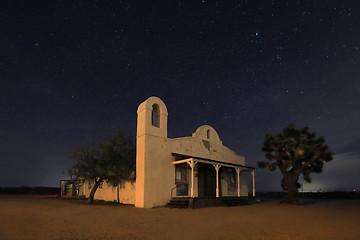 Image showing Night Time Famous Church from Kill Bill Under Time Lapsed Stars