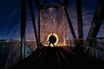 Image showing Unique Creative Light Painting With Fire and Tube Lighting