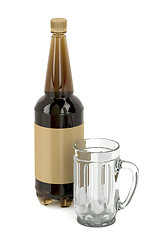 Image showing Empty mug and beer bottle