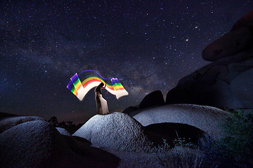 Image showing Creative Light Painting With Color Tube Lighting With Landscapes