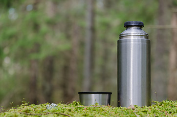 Image showing Thermos in a mossy  forest