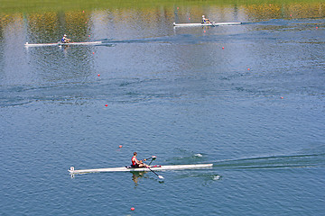 Image showing Rowers in a rowing boat on the race