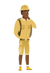 Image showing African-american traveler thinking.