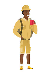 Image showing African-american traveler holding cup of coffee.